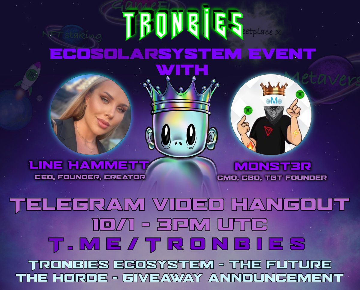tronbies's tweet photo. Get to know #TRONBIES and the team better!⚡️
@METAMONST3R and @LineHammett92 will host an online hangout in our TG group where they will discuss anything @tronbies related and have fun with the community!
Grab a snack and come join us, #tronics 👉 https://t.co/Jz1S0hwcYq ⚡️ https://t.co/sYXwSvO8O3