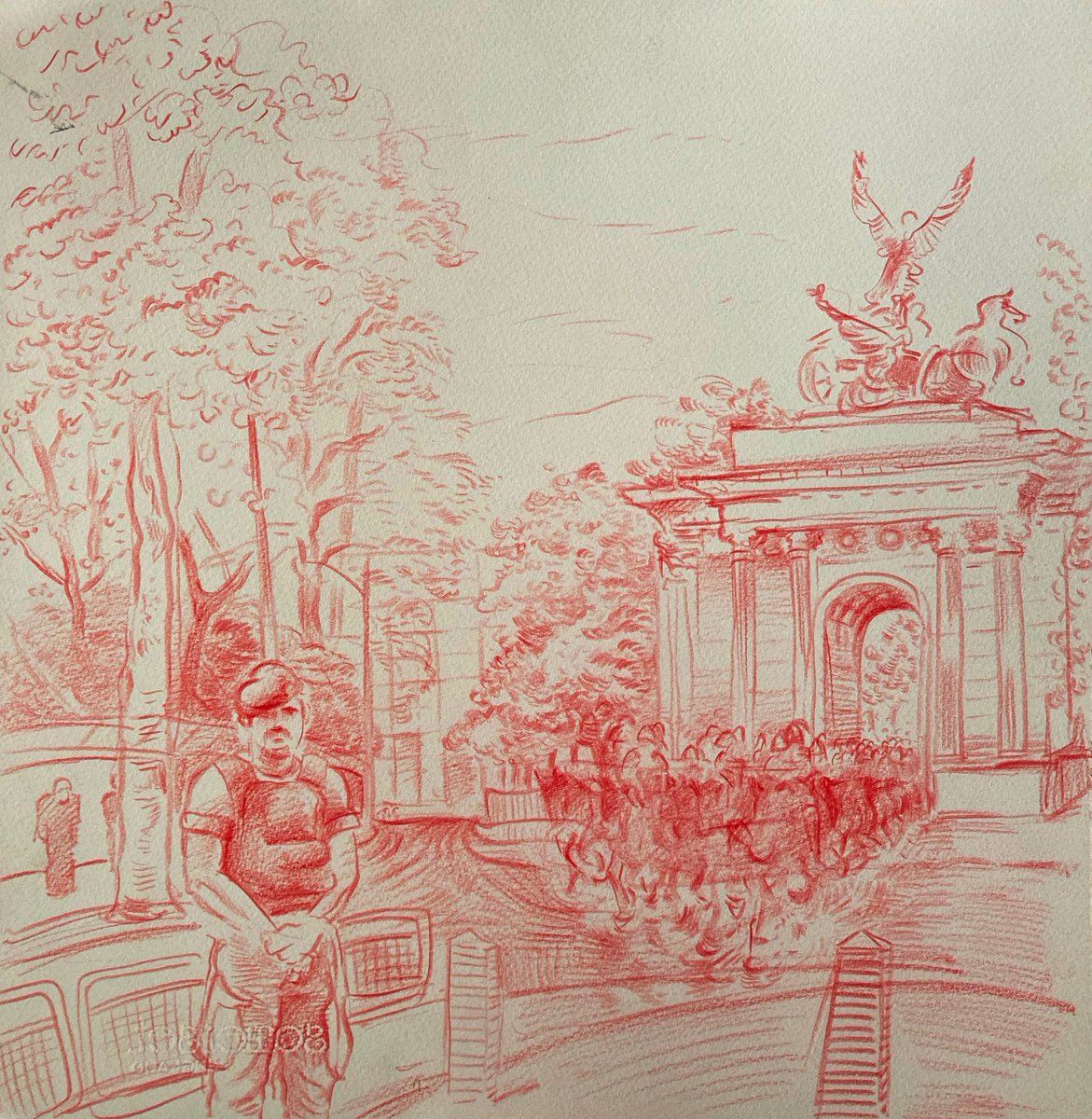 simonpagelondon's tweet photo. Solemnity, ceremony and power - the King's Life Guards parading through The Wellington Arch yesterday - unforgettable... @Householddiv #QueenElizabethII https://t.co/rdriTLeO4h