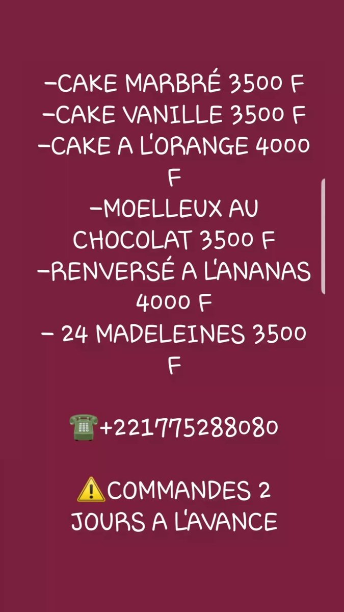 franck_yomsi's tweet photo. Bonjour #Dakar vos cakes disponibles au +221775288080 faites vos commandes 2 jours à l'avance #kebetu #senegal #Entrepreneur #DakarDesertRally https://t.co/koDMd22kXo