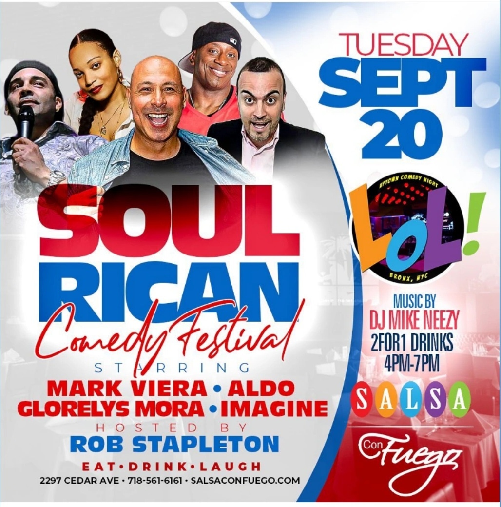ALDOLAUGH's tweet photo. Tonight The Bronx Is Gonna Be On 🔥
With All This Heat On Stage

Hosted By Rob Stapleton 
Featuring:
Glorelys Mora, Imagine, Aldo &amp;
Mark Viera

Salsa Con Fuego 
2297 Cedar Ave Bronx NY

#Bronx #nyc #comedians #standupcomedy #aldolaugh https://t.co/oNi6dSF93N