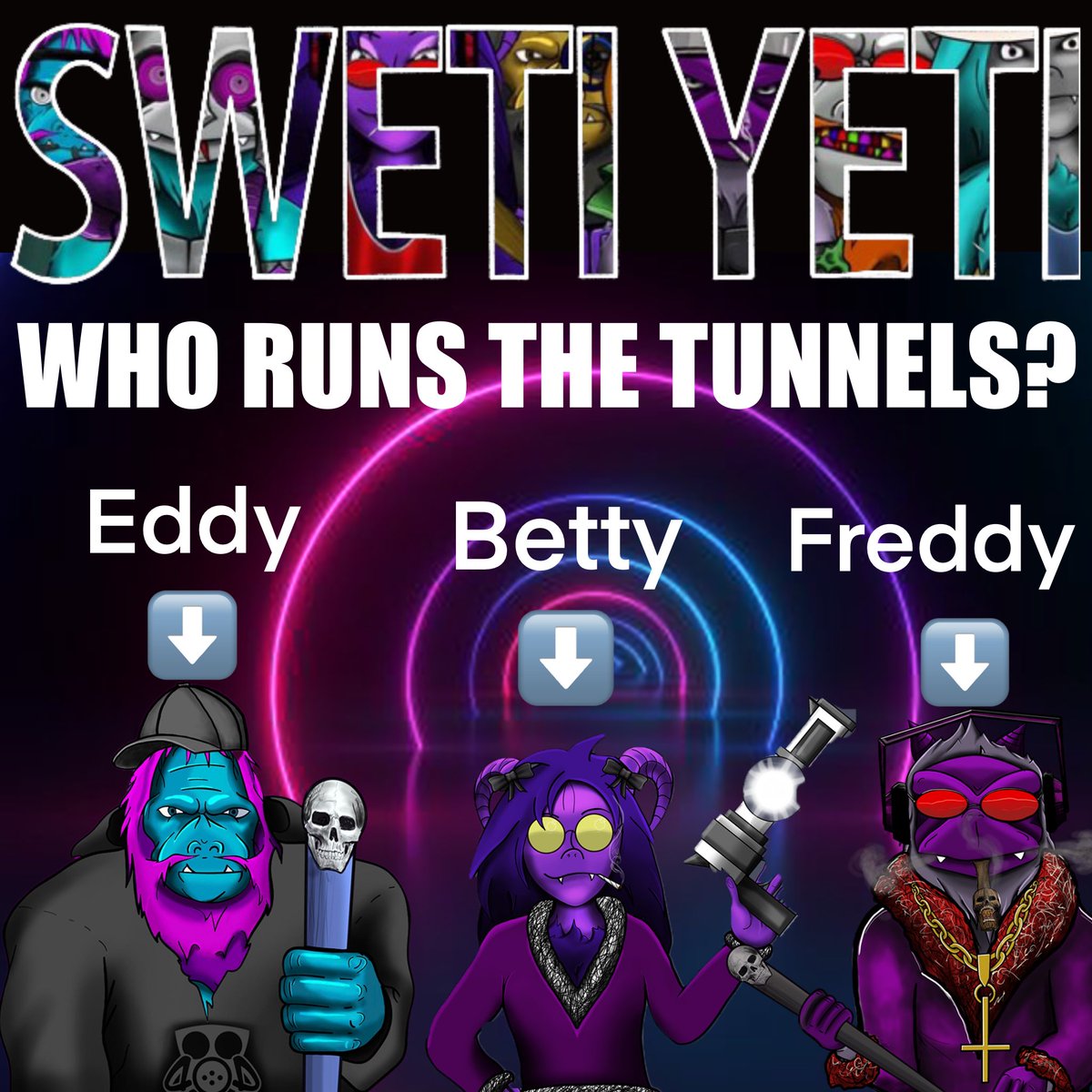 SYLCNFT's tweet photo. 🚨MINT CLOSING SOON🚨

The Freeze is coming!
The tunnels are rumbling with noise of tribe wars and the mint tunnel is starting to close…
Will you #Getsweti before it’s closed for good? 
#rt4xp #NFTGiveaways #games 
https://t.co/LJ0B7pv9lR https://t.co/07Je9fppVX