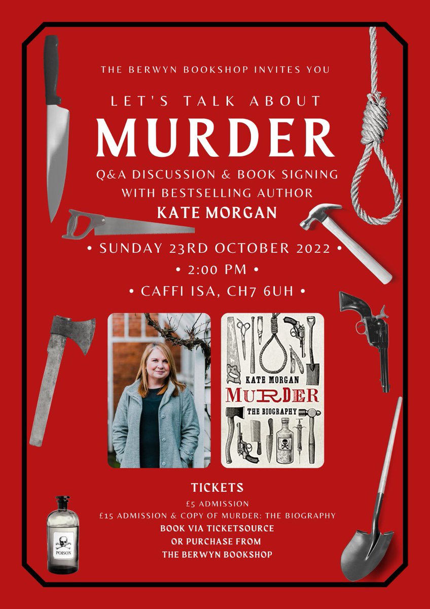 berwynbookshop's tweet photo. 📚💬 LET'S TALK ABOUT MURDER! 🪓☠️

We have another fantastic event coming up, and it’s going to be a good one!

Bestselling Kate Morgan joins us on Sunday 23rd Oct @ 2PM

🎟: https://t.co/GTE1zbomV7

#BookTwitter #Murder #NorthWales #Events #WhatsOn #NorthWalesSocial https://t.co/VxUrF1RiaU