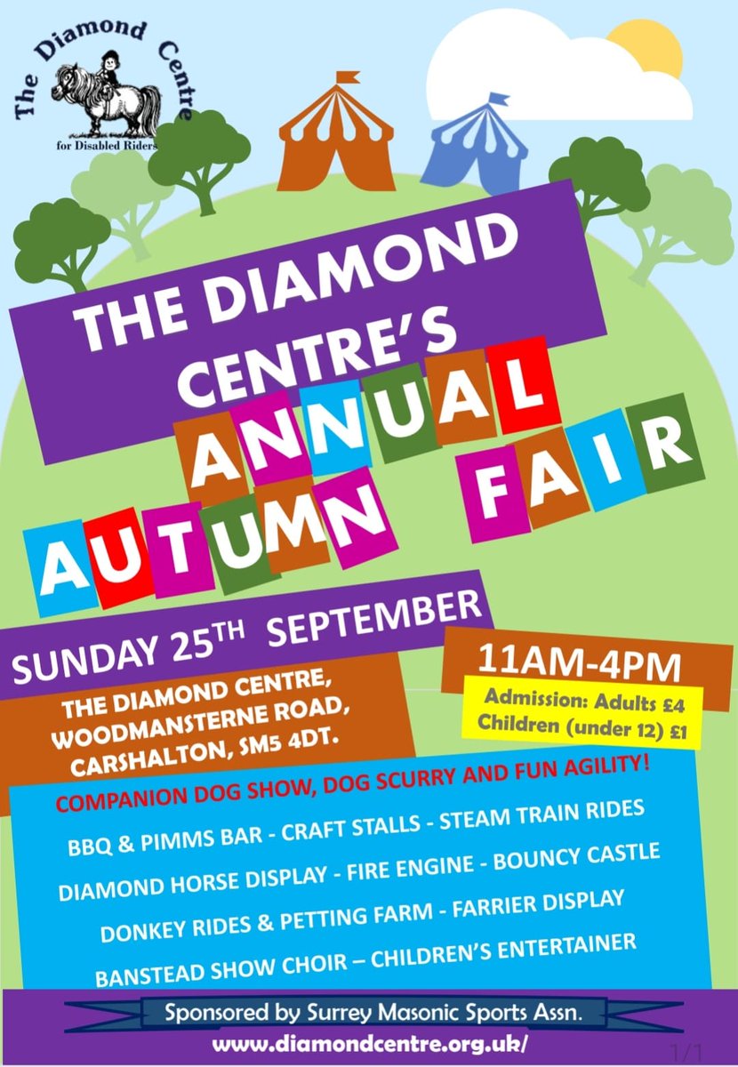 It's the Diamond Centre Autumn Fair is this Sunday (25th). It's a great day our for all the family, including the dog! We look forward to seeing you there.