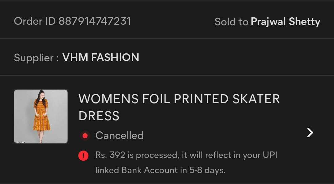 Disha17769559's tweet photo. I ordered dress on meesho (order id- 887914747231_1 )on 31st august.They cancelled my order on 4th September money was deducted(rs324). customer care said payment is not visible in server but paytm confirmed that transaction was successful.I want my money back #meesho@viditaatrey https://t.co/sLkd8cYdUF