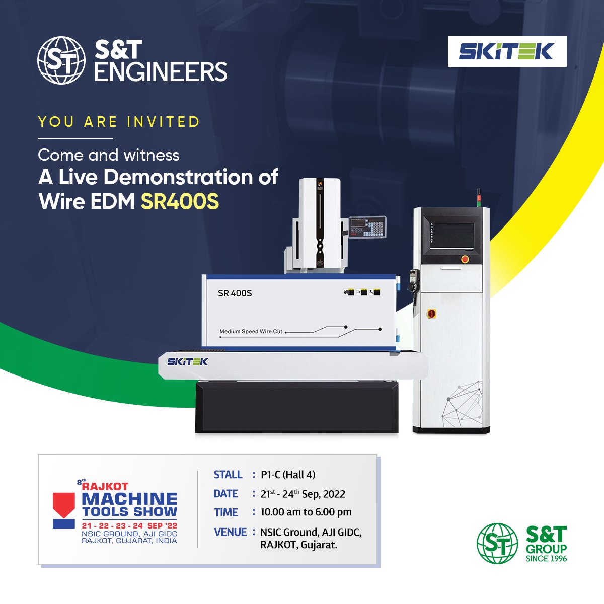 STEngineersPvt1's tweet photo. You are most welcome!!
Come and Witness the Live Demonstration of Wire EDM SR400S
RAJKOT MACHINE TOOLS SHOW 2022
STALL:P1-C(Hall 4)
DATE:21st-24th Sept, 2022
TIME:10am to 6pm
VENUE:NSIC Ground, AJI GIDC, Rajkot, Gujarat
#stengineers #machinetools #machinetoolsexpo #exhibition https://t.co/nRuwLMCMrN