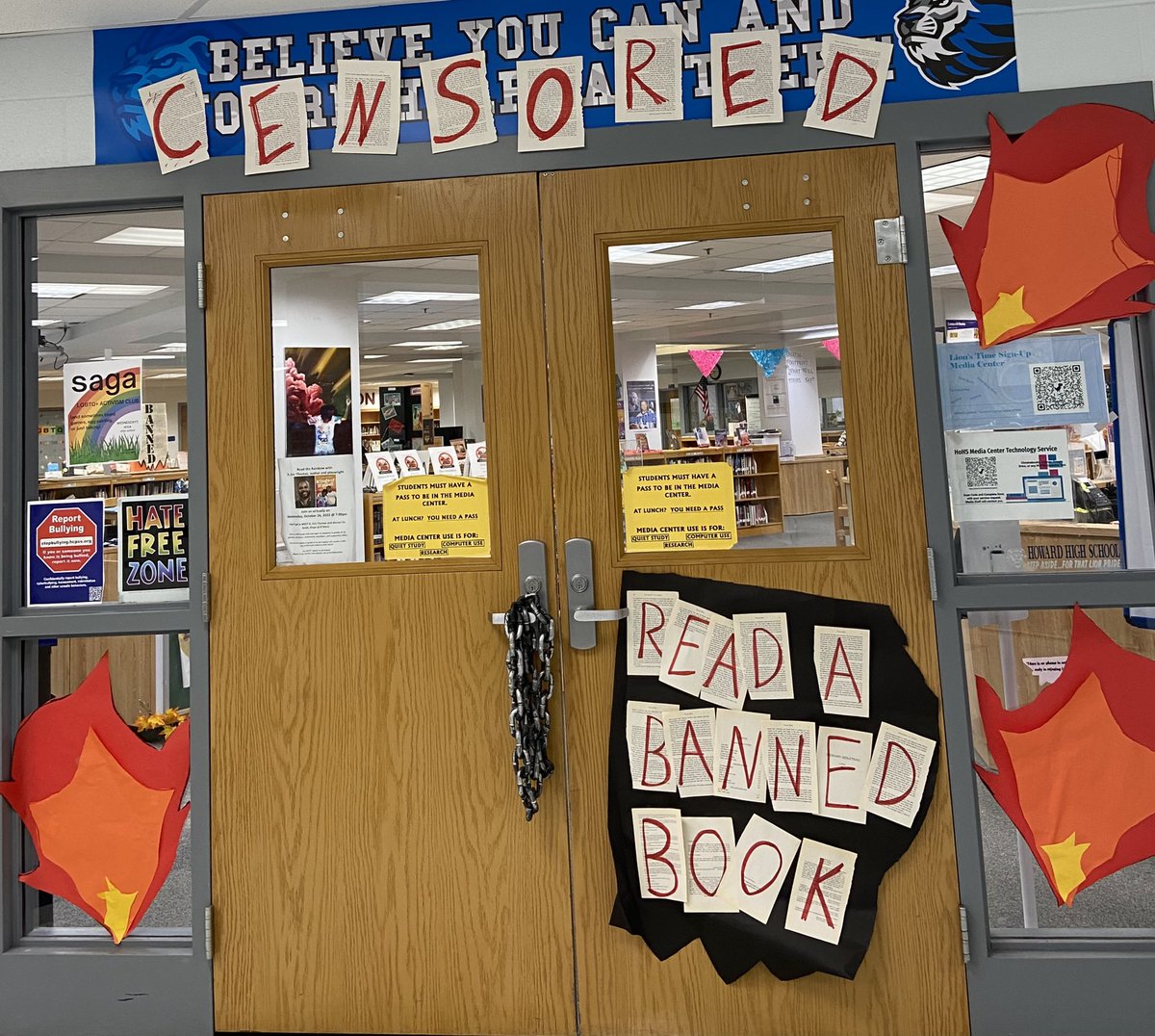 Stop by the media center to celebrate #BannedBooksWeek and  the #freedomtoread when you check out a book from our display. 📚 Learn about book challenges and why we bring awareness during this week.