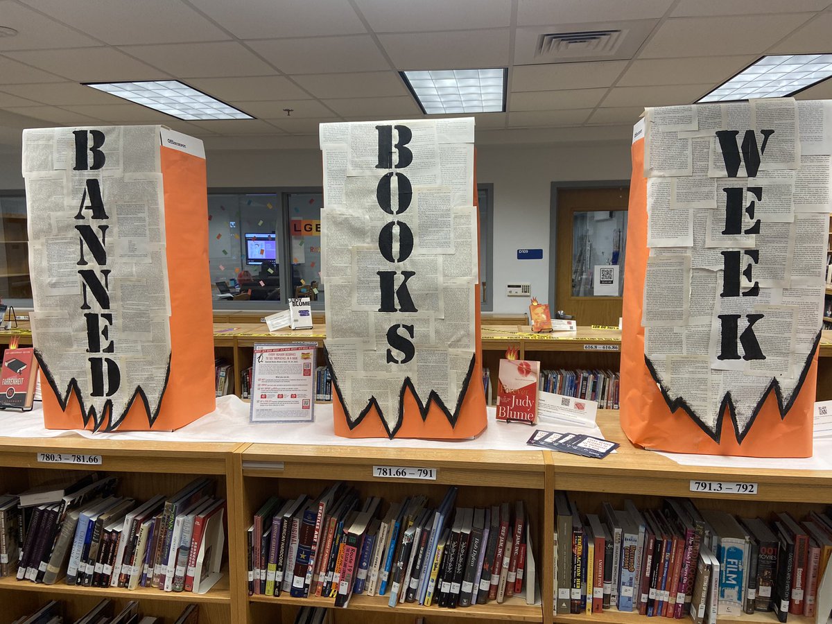 HOHSmedia's tweet photo. Stop by the media center to celebrate #BannedBooksWeek and  the #freedomtoread when you check out a book from our display. 📚 Learn about book challenges and why we bring awareness during this week. https://t.co/Qyj4ry4OQL