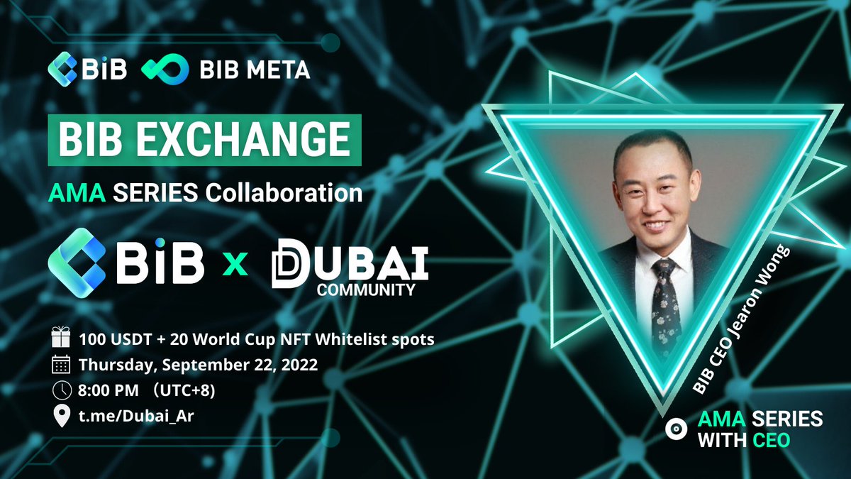 Dubai_community's tweet photo. 🎙️We're pleased to announce our next Voice #AMA with BIB Exchange on 
22 September at 12:00  UTC
💰Rewards Pool: 100$
🏠Venue: https://t.co/PKaI6ypH9V
〽️Rules: https://t.co/KAZMh5uO8C
1⃣Follow @Dubai_community &amp; @bib_exchange
2⃣Like &amp; RT
3⃣ 3Questions Max &amp;
Must Join Voice Chat https://t.co/bfSGET6p8u