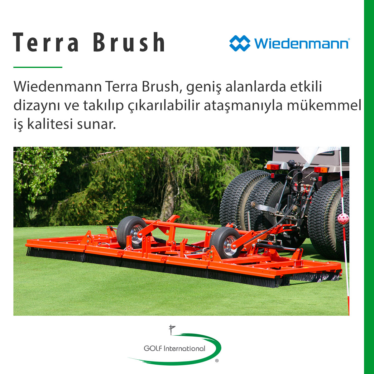 Golfintturkey's tweet photo. #Wiedenmann Terra serisi ürünleri ile geniş alanlarda etkili dizaynı ve takılıp çıkarılabilir ataşmanıyla mükemmel iş kalitesi sunar.
#Golf #GolfInternational #YeşilAlanTemizleme #SahaTemizlemeAraçları #ÇimTemizleme @wiedenmannuk #TerraBrush #TerraGroom #TerraRake https://t.co/osPSB2rSxF