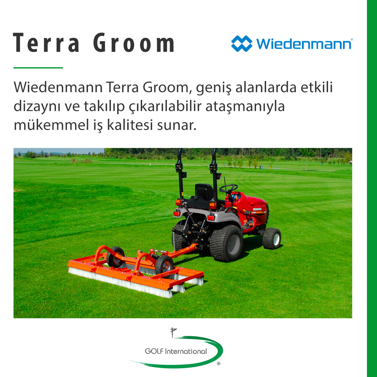 Golfintturkey's tweet photo. #Wiedenmann Terra serisi ürünleri ile geniş alanlarda etkili dizaynı ve takılıp çıkarılabilir ataşmanıyla mükemmel iş kalitesi sunar.
#Golf #GolfInternational #YeşilAlanTemizleme #SahaTemizlemeAraçları #ÇimTemizleme @wiedenmannuk #TerraBrush #TerraGroom #TerraRake https://t.co/osPSB2rSxF