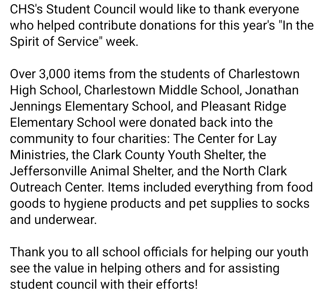 256StuCo's tweet photo. Thank you to everyone who helped with our "In the Spirit of Service" Week! https://t.co/Id4DTXxVQn