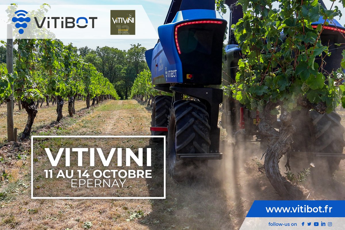 VitiBot's tweet photo. 👋🏻 VitiBot présent au Vitivini 2022 qui se déroulera du 11 au 14 octobre au Millésium d'Epernay.
😎 et croyez-nous, nous vous réservons de très très belles surprises.
Alors rejoignez-nous nombreux pour 4 jours de folies !
#vitivini2022 #vitivini #epernay #millesium #vitibot https://t.co/mAXoeT7Mqf