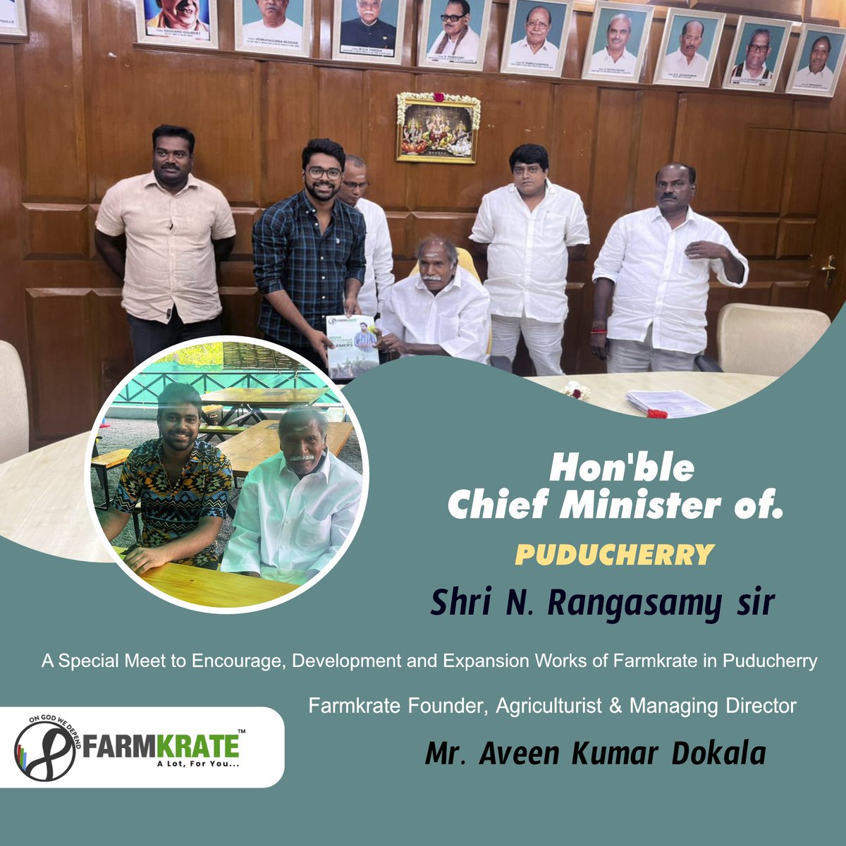 A Special Meet to Encourage, Development and Expansion works of Farmkrate in Puducherry
Hon'ble Chief Minister of #Puducherry Shri N. Rangasamy sir #puducherrygovt