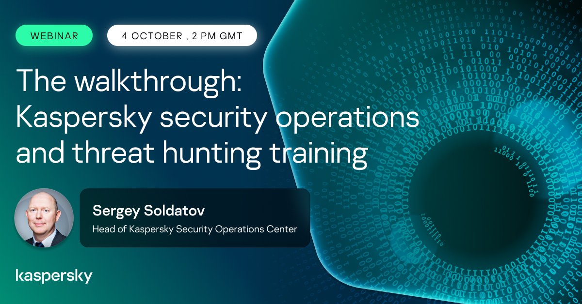 kaspersky's tweet photo. Join Sergey Soldatov as he shows you the in's and out's of Security Operating Centers as well as an extensive hands-on experience about protecting and securing your business infrastructure through an SOC.

Learn more and register ⇒ https://t.co/wWJ8Eb9IRp https://t.co/1fVycf8Mg3