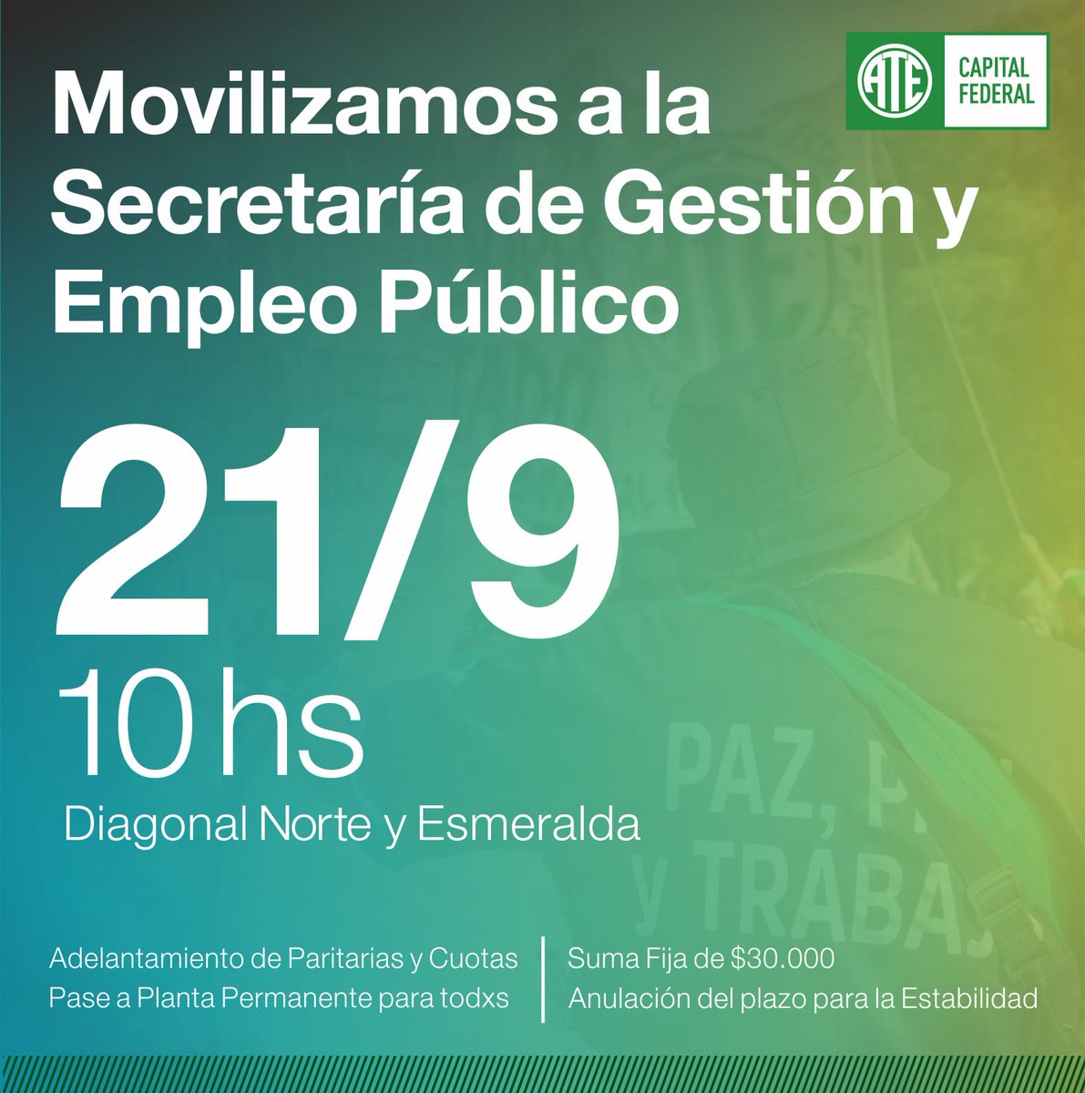 en unidad como eje vertebrador de la política gremial.
Tenemos el desafío de ser protagonistas y lograr conquistas concretas si anteponemos los intereses de lxs trabajadorxs.
El momento histórico lo requiere, nuestra organización sindical lo exige.