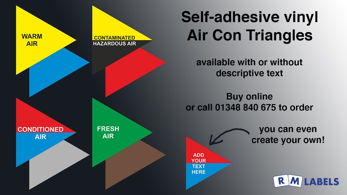 RMLabelsLtd's tweet photo. Air Con Triangles for ductwork
Buy online here: https://t.co/CqzTLwyrMs https://t.co/1Wbe5TgSGs