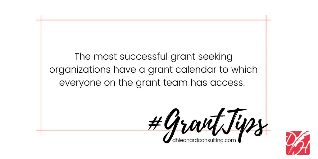 dhlconsult's tweet photo. The most successful grant seeking organizations have a grant calendar to which everyone on the grant team has access.
#GrantTip #GrantWriting #GrantSeeking https://t.co/IP7EIBOtNE