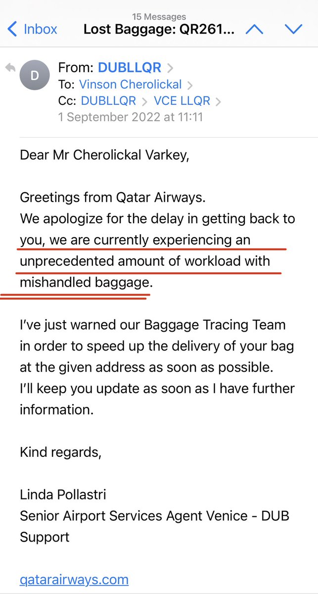 vinsonchero's tweet photo. @qatarairways I travel with your airline such a rubbish airline. My luggage get lost when I arrived in Dublin. Since 28 days I’m sending emails every day regarding my luggage but staff saying we are tracking your bag. What a nonsense!! Worst #CustomerService #customerexperience https://t.co/Z9cJpf9NCF