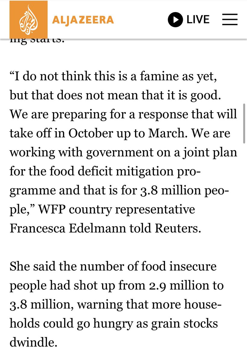 advocatemahere's tweet image. 🟡#StateFailure 

Which nation has:

▪️49% extreme poverty 
▪️353% food inflation (world highest)
▪️3,8 million people food insecure
▪️407% inflation (world highest)?

We need new leaders.🇿🇼