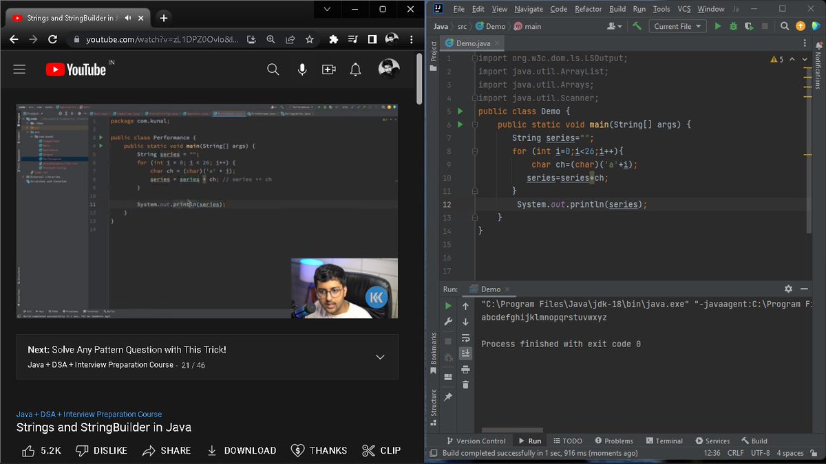 venkateshs02's tweet image. Day 6 leanings :
Learnt about Strings and String builders in Java
#100daysofcode
#DSAwithKunal
#javastrings
#selflearning