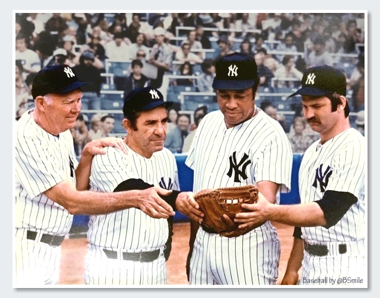 Baseball by BSmile on X: The Legacy of Legendary New York #Yankees  Catchers ~ Bill Dickey, Yogi Berra, Elston Howard & Thurman Munson pose  together before Old Timers' Day at Yankee Stadium! (