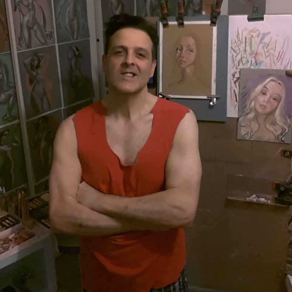 Eric_Fiorin's tweet photo. "in the studio with a red shirt... &amp; a charcoal"
#artstudiopro #artstudiolife #artstudiospace #atelierdart #atelierdartiste 
#pastelist #pasteliste #pastelista #selfieartist #artistoinstagram #selfieportrait https://t.co/ST8A9rQhC3
