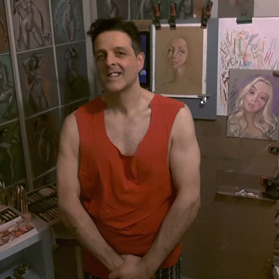 Eric_Fiorin's tweet photo. "in the studio with a red shirt... &amp; a charcoal"
#artstudiopro #artstudiolife #artstudiospace #atelierdart #atelierdartiste 
#pastelist #pasteliste #pastelista #selfieartist #artistoinstagram #selfieportrait https://t.co/ST8A9rQhC3