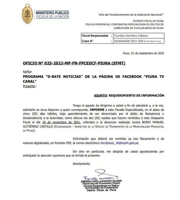 Esta @FiscaliaPeru y sus prácticas montesinistas dan VERGÜENZA. En Piura, la fiscal Fyorella Montero Talledo amenaza a un canal de TV con denunciarlos por resistencia o desobediencia a la autoridad si no revela quién es su fuente. Amedrentamiento puro.