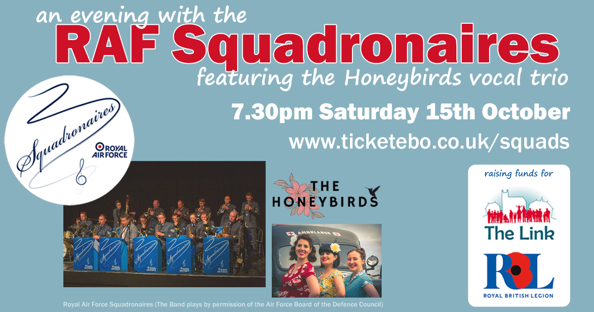 World famous band the Royal Air Force Squadronaires will be making a flying visit to Ashbourne for a concert on Saturday 15 October.

Proceeds will be shared between Ashbourne Methodist Church and the town’s Royal British Legion branch

Tickets online from ticketebo.co.uk/squads