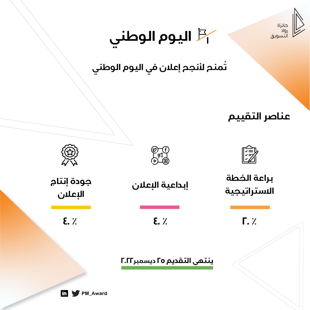 PM_Award's tweet photo. كل عام نَشهد تنافس شرس في عالم الإعلانات الوطنيّة حُبًا وانتماءً 🇸🇦

شاركونا في #جائزة_رواد_التسويق أعمالكم في #اليوم_الوطني_٩٢  #هي_لنا_دار  

https://t.co/RAsIs80wWv https://t.co/9SQ4kgJt0X