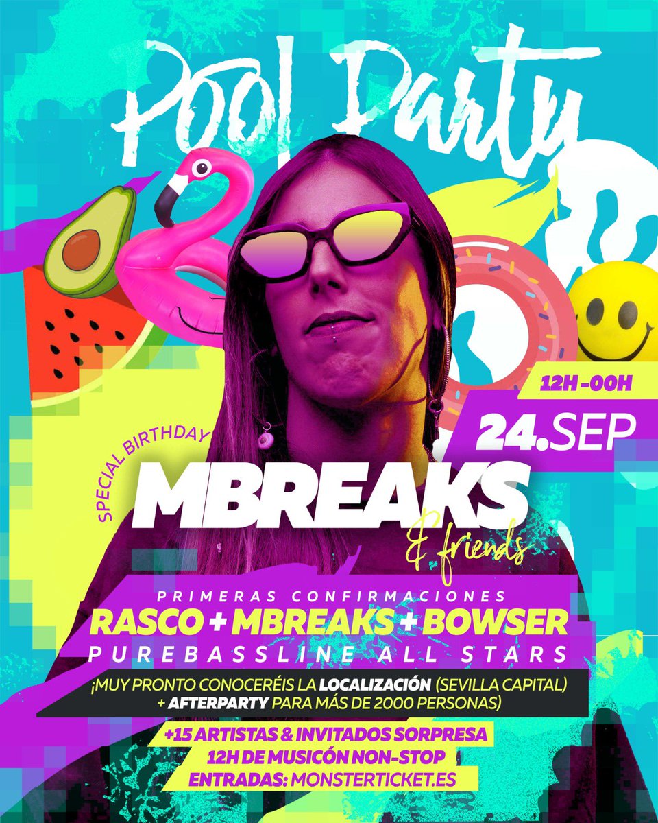 Dj_Rasco's tweet photo. Este fin de semana tenemos triplete 😎 PASO 1 - Este Sábado comienza en #sevilla y se celebra el cumpleaños de la reina del #breakbeat #mbreaks de 12 PM a 12 AM #poolparty #rasco #purebassline https://t.co/FS8XWnUneq