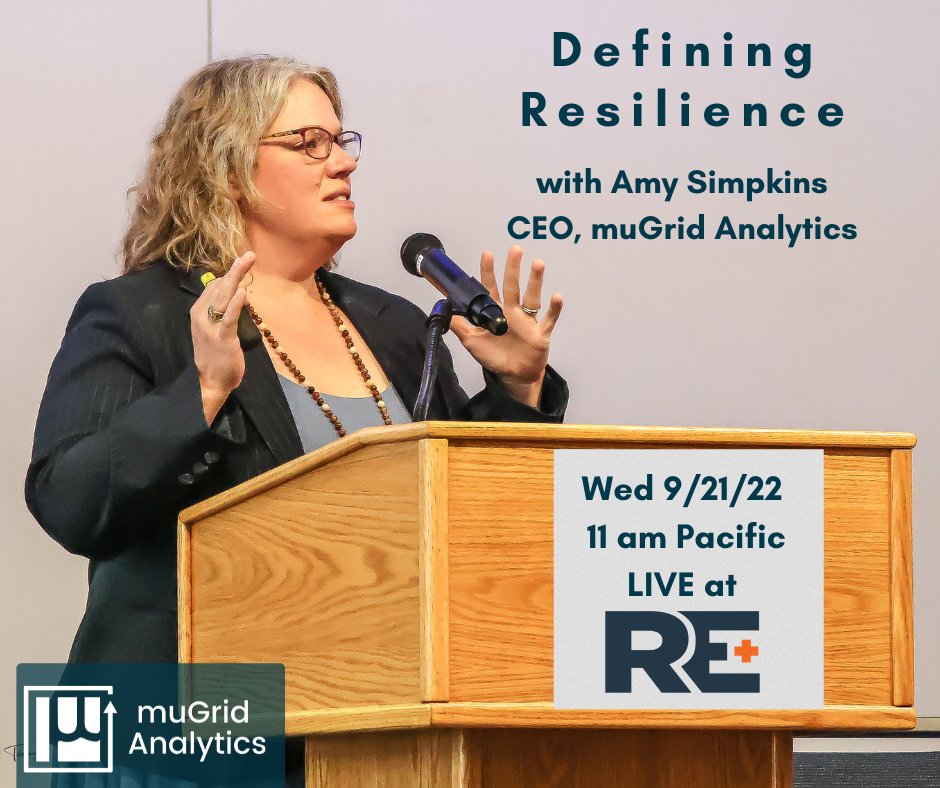 mugridanalytics's tweet photo. TOMORROW! You can find our CEO, Amy Simpkins, live at RE+ on Defining Resilience.
Wed 9/21/22 at 11 am Pacific 
Location: ACC, Second Level, 208A
https://t.co/6aeWbolbPV

#replus22 #resilience #resilientenergy https://t.co/hI1dU2VGMP