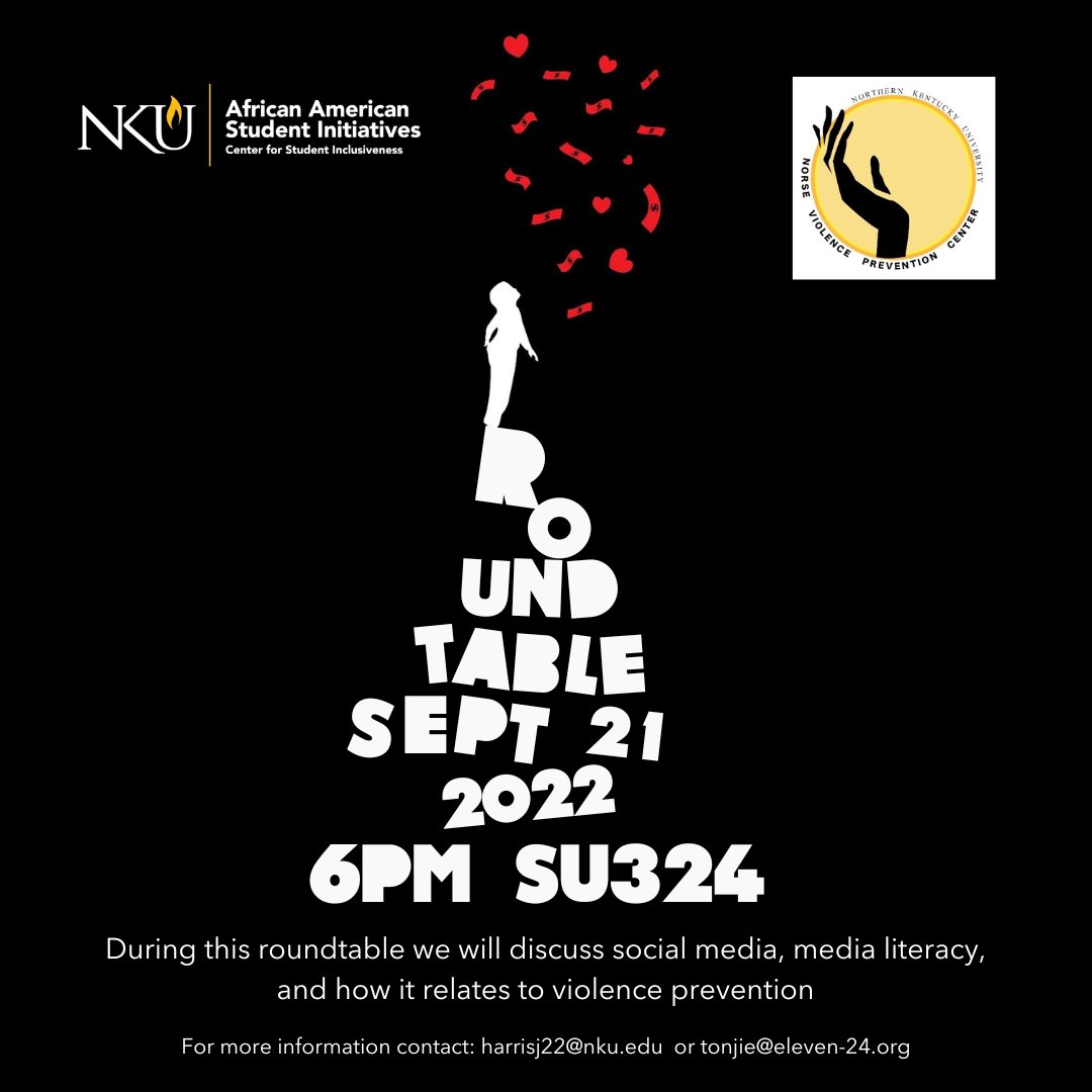 nkunvpc's tweet photo. TOMORROW! Mark your calendars, Norse!

💛🖤🤍

#northernkentuckyuniversity #nku #norse #norseup #joinus #cincinnati #kentucky #college #media #violence #norseviolenceprevention #nvp #leadership #inclusion #equality #event #socialmedia #violenceprevention https://t.co/px2Gbs0t8p