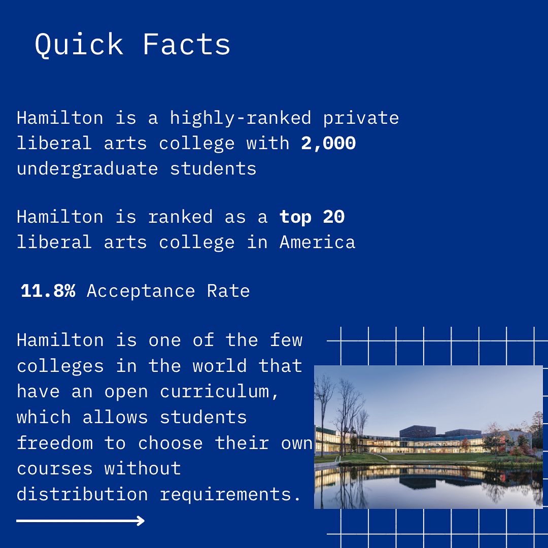 AdmitReality's tweet photo. Looking for a tight-knit LAC with an open curriculum? Hamilton College may be the place for you!! 

@HamiltonCollege 

#hamiltoncollege #collegeadmissions #forsterthomasinc #admissions #collegecounseling https://t.co/96bZwmIUe1