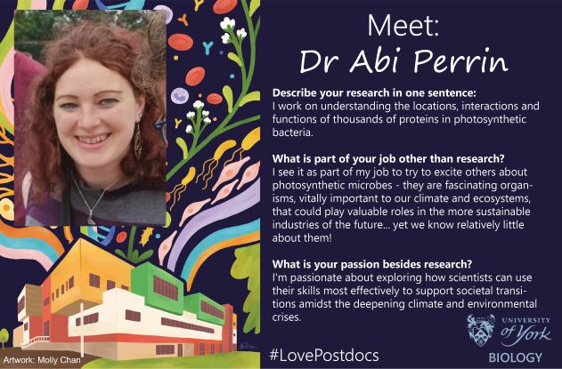 BiologyatYork's tweet photo. (1/6) For #NPAW2022 we’ll introduce you to some of our fantastic postdoctoral researchers. First
of, meet @PerrinAbi! She’s a passionate environmental activism champion researching
microbial #photosynthesis

#MeetOurPostdocs #LovePostdocs @mackinderlab https://t.co/T0xhSpYWiC