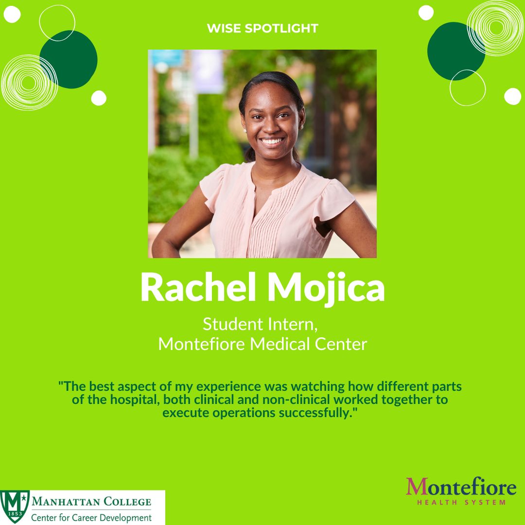 Meet WISE Fellow, Rachel Mojica! This summer, Rachel interned at Montefiore Medical Center.  Learn more about Rachel's summer experience this Friday at the WISE Poster Presentation event in Kelly! #JasperCareers #MCWISE