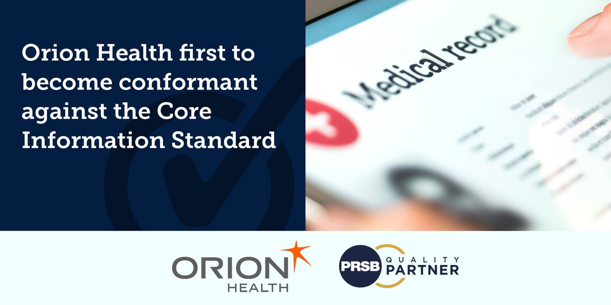 ProfRecordSB's tweet photo. We are delighted to announce that @OrionHealth has been awarded the PRSB Quality Mark for conformance with the Core Information Standard – the first supplier to achieve this watershed on the journey to interoperable shared care records. Congratulations! https://t.co/xlBHukJJV2 https://t.co/CbZz4EZDFW