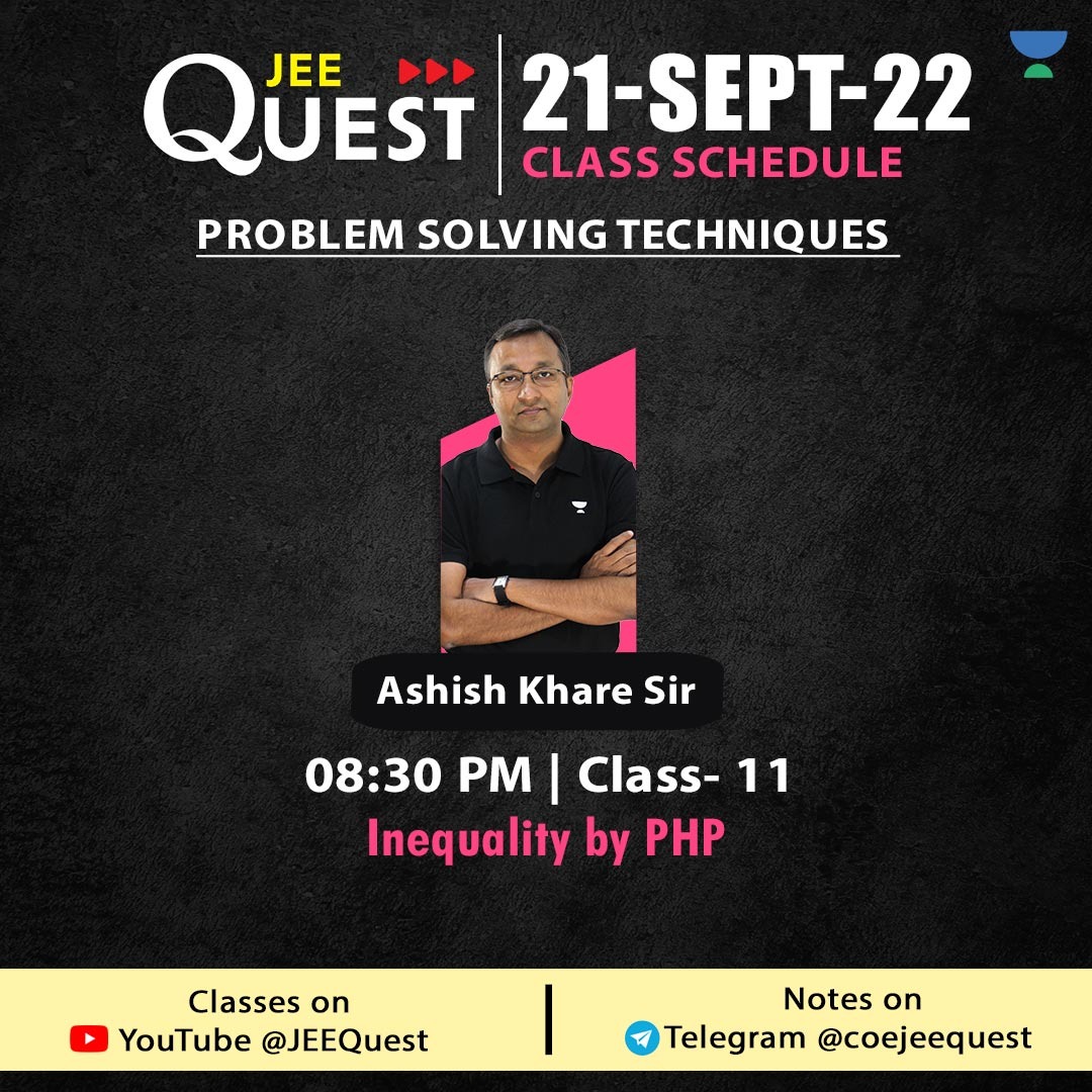 Jaipur_Pulse's tweet photo. #JQClassSchedule for 21-Sept-2022

Click on below link to set reminder -

08:30PM : https://t.co/7PjHddgPLl
 
All #JEEMain &amp; #JEEAdvanced aspirants must not miss any class as every JQ Class will boost your AIR by some steps !!! https://t.co/sOji3wuqpK