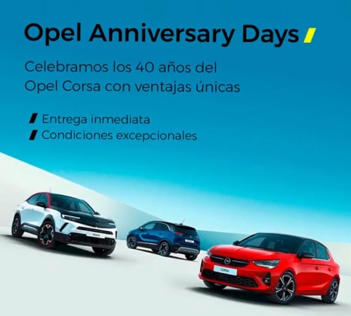 GrupoGil's tweet photo. OPEL |
😉 Estamos de celebración en nuestros concesionarios #Opel! 🎉
👌 Súmate del 19 al 24 de septiembre a los #OpelAnniversaryDays en #OpelGilMotor, #TurismotorOpel y #OpelAgrogil.
#corsa #mokka #grandland #Alcala #Torrejon #Rivas #Arganda #Madrid - #LaAlbufera #Alcobendas https://t.co/p7SPuhDMBa