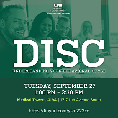 It is difficult to understand why people can respond so differently to the same event. `This workshop will help you understand your behavioral style and how it influences your behavior.  Join us Tuesday, September 27 from 1:00 pm to 3:30 pm. tinyurl.com/ysm223cc