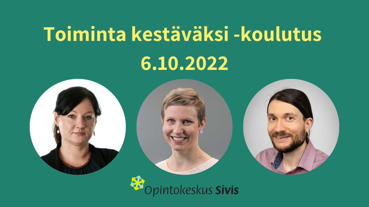 Toiminta kestäväksi -koulutuksessa 6.10.:
💡 Ympäristölaskennan perusteet järjestöille, @teinij
💡 @ekokompassi -palvelun esittely, Heidi Salonen
💡 Satakunnan yhteisökeskuksen kokemuksia kestävän elämän edistämisestä, <a href="/miljkarj/">Milja Karjalainen</a>
Vielä ehdit ilmoittautua!👉sivisverkko.ok-sivis.fi/#/koulutus/486…