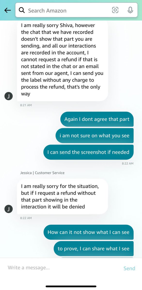 sskchiru4u's tweet photo. @amazon @AmazonHelp Didn’t expect bad experience with amazon customer service, looks like one way conversation. Whatever you say they don’t listen or provide an option to prove yourself. Not sure how the agents can’t see what I see and not able to give chance to prove. https://t.co/Xxr7sKLT6G