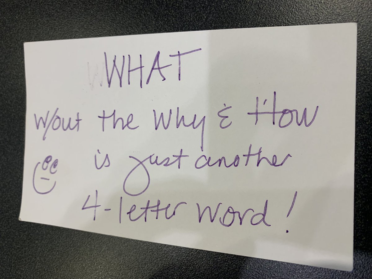 tborash's tweet photo. My @ALPlearn teammate Tammy Hobson posed this riddle to #VALIN Cohort 4.0 this morning: “What is a What without a Why or a How?”
Here is @gckeller1230’s genius response. https://t.co/CnkyJVnD0q