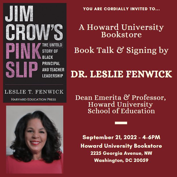 Please join us tomorrow for a very special book talk and signing event by Dr. Leslie Fenwick.