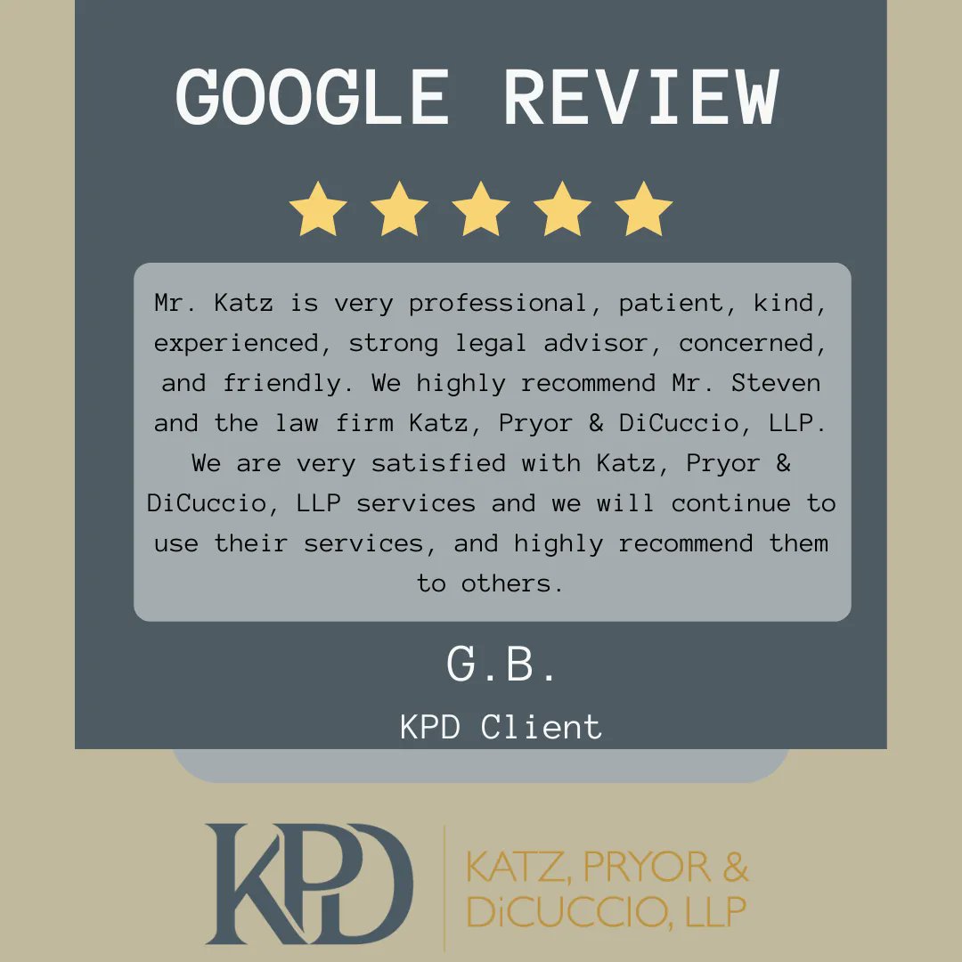 KPD_llp's tweet photo. Thank you so much to this client for leaving this great review. We are thrilled that they had such a positive experience working with us. If you or someone you know has worked with KPD in the past, don't hesitate to leave us a review on Google so we can hear from you.

#kpdfirm https://t.co/0BntfCWTEy