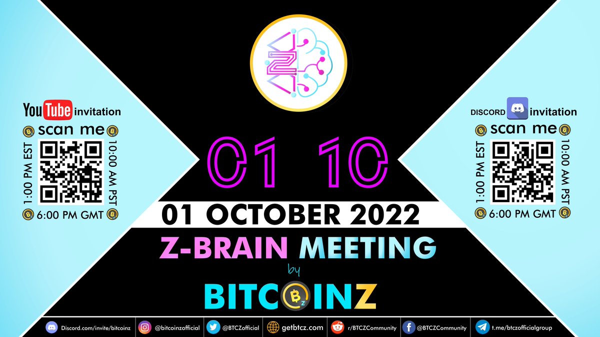 Everyone mark your Calendar:
The next Z-Brain, the on-line conference of the #BitcoinZ Community is on Saturday October 1st 2022

Put the notification on in the Youtube link
▶️youtube.com/watch?v=9bj_nH…

Join Us
➕Discord.gg/BitcoinZ

#BTCZ #cryptonews #ETH #BSC #crypto #BTC