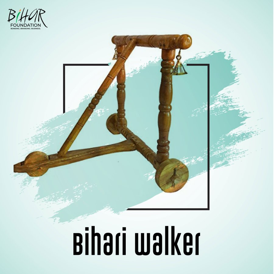 biharfoundation's tweet photo. आज के फैक्ट्री निर्मित प्लास्टिक के "बेबी वॉकर" के बाजार में आने से पहले यह काष्ठ निर्मित देसी बिहारी वॉकर हमें चलना सिखाता था। हम इसे 'गुड़कौना' कहते थे। https://t.co/WC8DX6TDYW