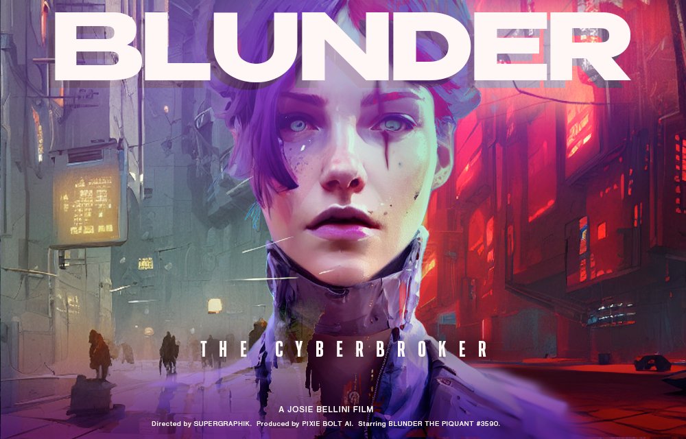 supergraphik1's tweet photo. I'm a @CyberBrokers_  fan boy. No secret there.
So when @cartar_l asked holders to create a 'Vision Of Any BrokerNFT' using #pixieboltAI, I took it a step further; my CB NFT in a full-on blockbuster film.

However, what intrigued/worried me, was just how quickly I created it... https://t.co/AL9hz5z9cp