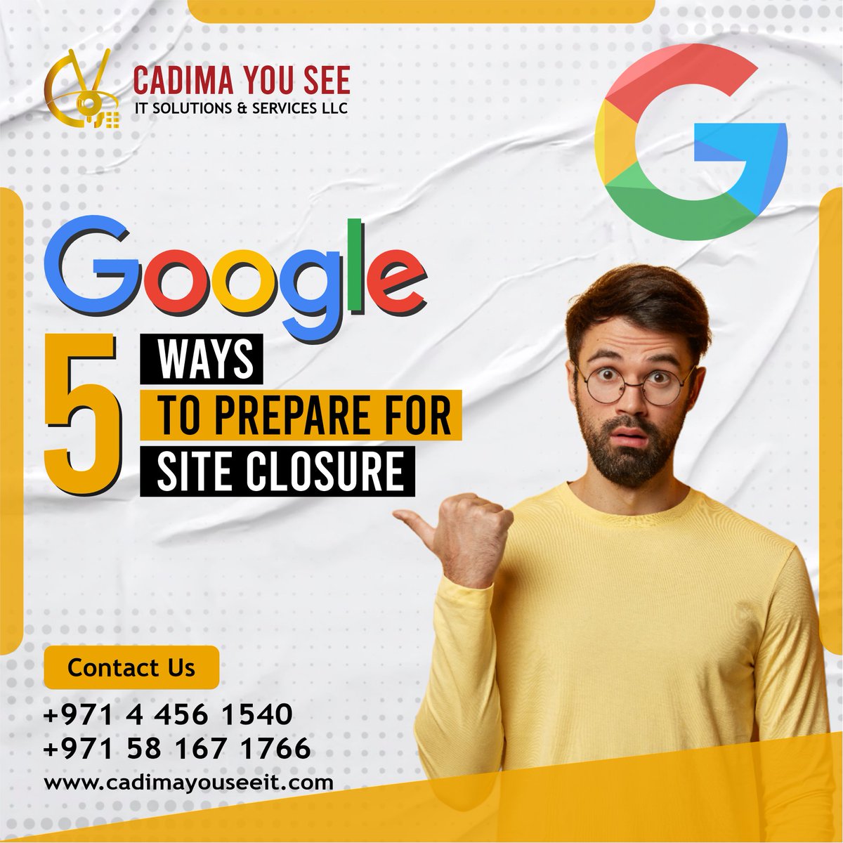 cadimayouseeit's tweet photo. 5 Ways To Prepare For Site Closure!
For More details Call/WhatsApp at +971 58 167 1766 | Send an email info@cadimayouseeit.com
#cadimayouseeit #GoogleWebmaster #latestgoogleupdates #googleupdate2022 #marketing #branding #digitalmarketingagency #digitalmarketing #marketingagency https://t.co/ci7llFhIJk