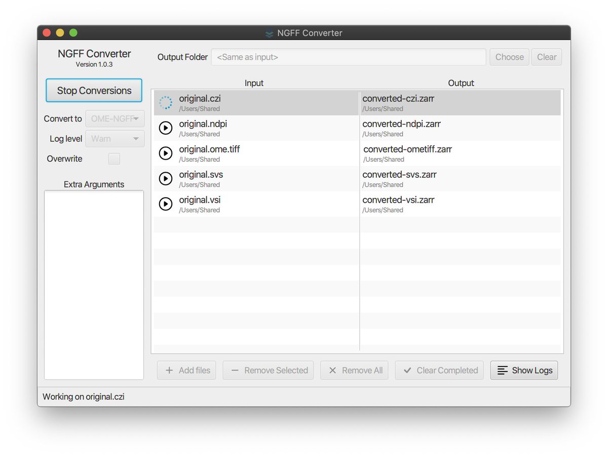 GlencoeSoftware's tweet photo. Working with bioimaging data in the cloud? Generating #OMENGFF is even easier now with the release of NGFF-Converter, an open source and intuitive GUI application for generating cloud-friendly bioimaging data. Read about it and try it out here: https://t.co/4N4NV1d5f4 https://t.co/yGbuBmQT2W